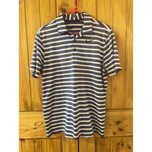Nike Golf Dri-Fit Blue/White Stripe Shirt Med Standard Fit Activewear Athletic